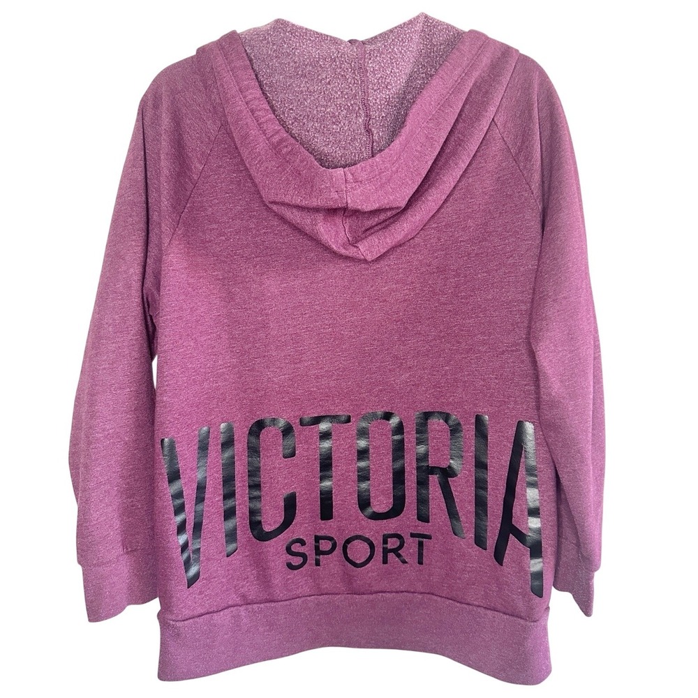 Victoria's Sport Full Zip‎ Hoodie Purple Mauve Fleece Logo Back Size S Oversized